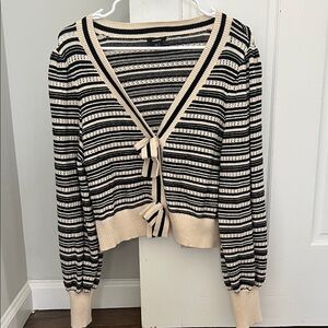 EXPRESS LARGE Striped Black and Cream Tie-Front Women's Sweater